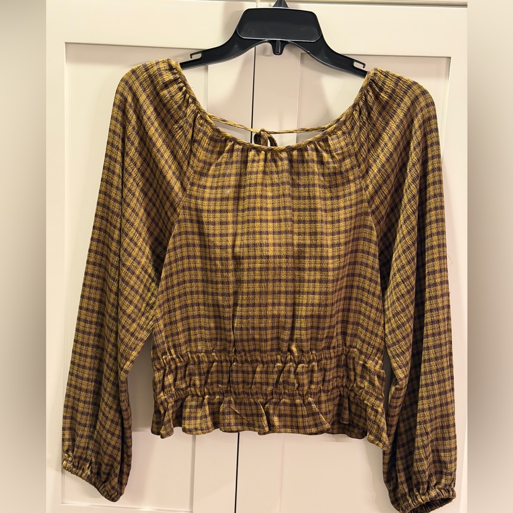Madewell Yellow and Brown Plaid Blouse